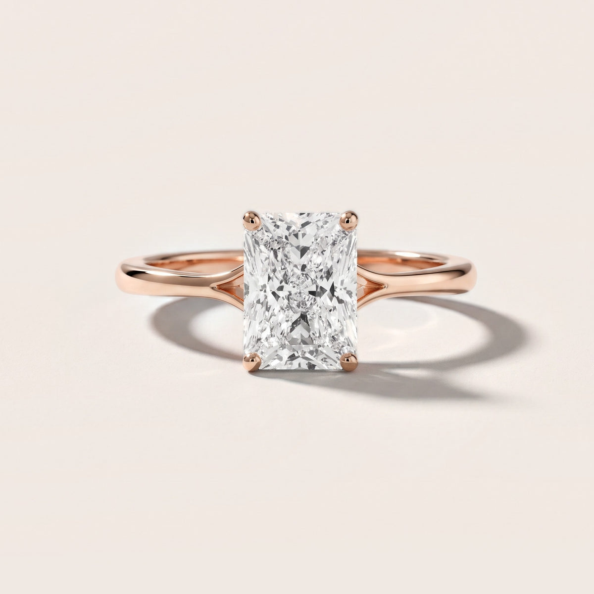 Blanche Solitaire Split Shank Radiant Diamond Engagement Ring in Rose Gold - front.jpg