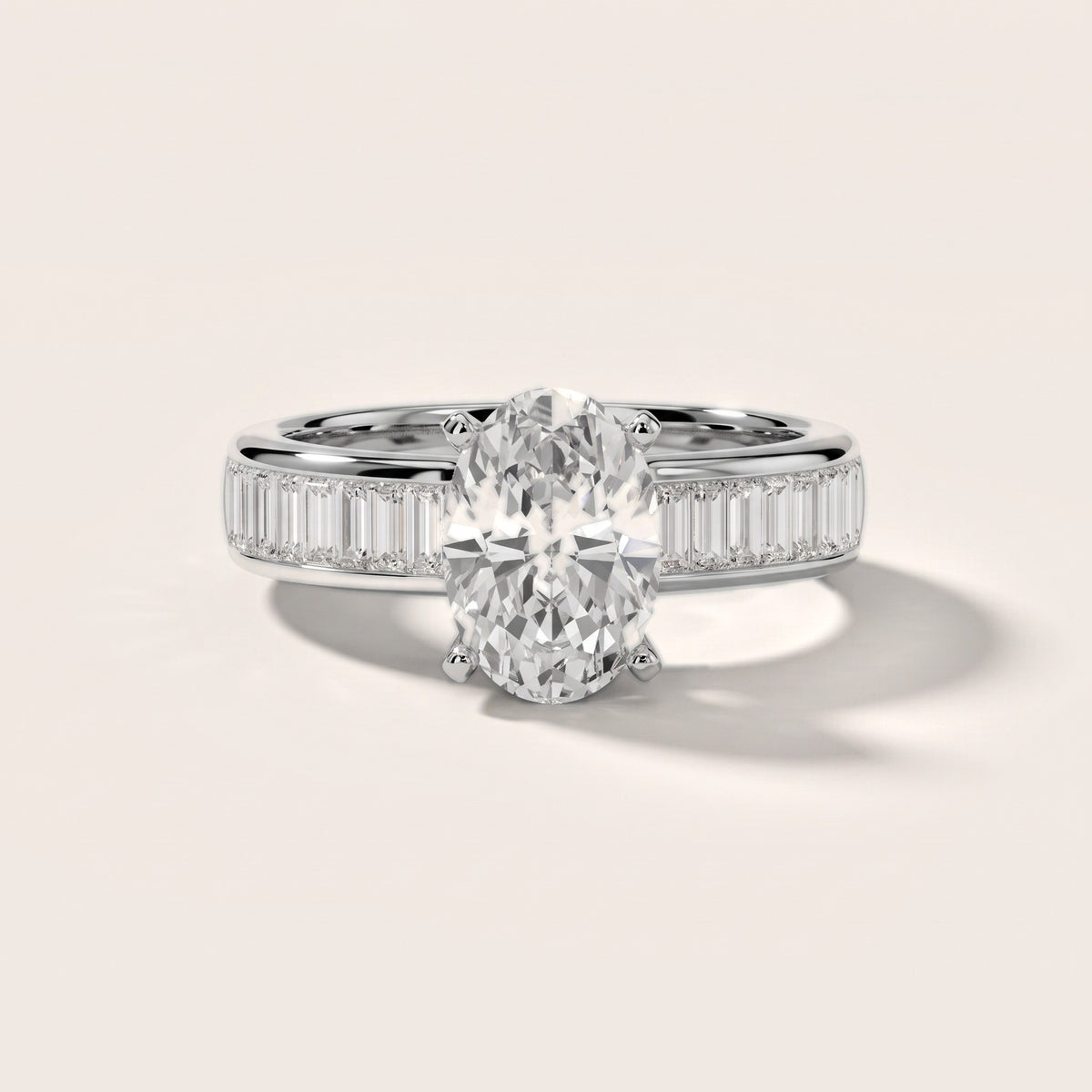 Malibu Wide Band Baguette Oval Diamond Engagement Ring in Silver - front.jpg