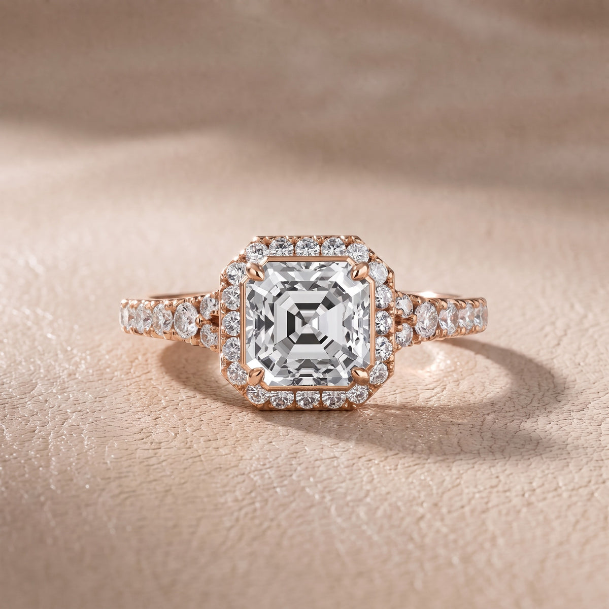 Bella Halo Pavé Asscher Diamond Engagement Ring in Rose Gold - front.jpg
