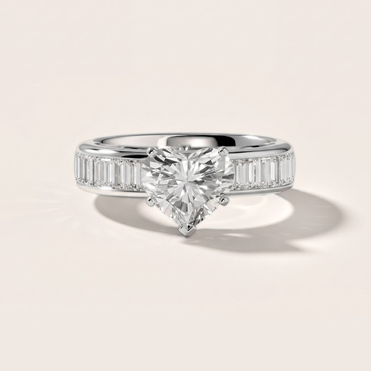 Malibu Wide Band Baguette Heart Diamond Engagement Ring in Platinum - front.jpg