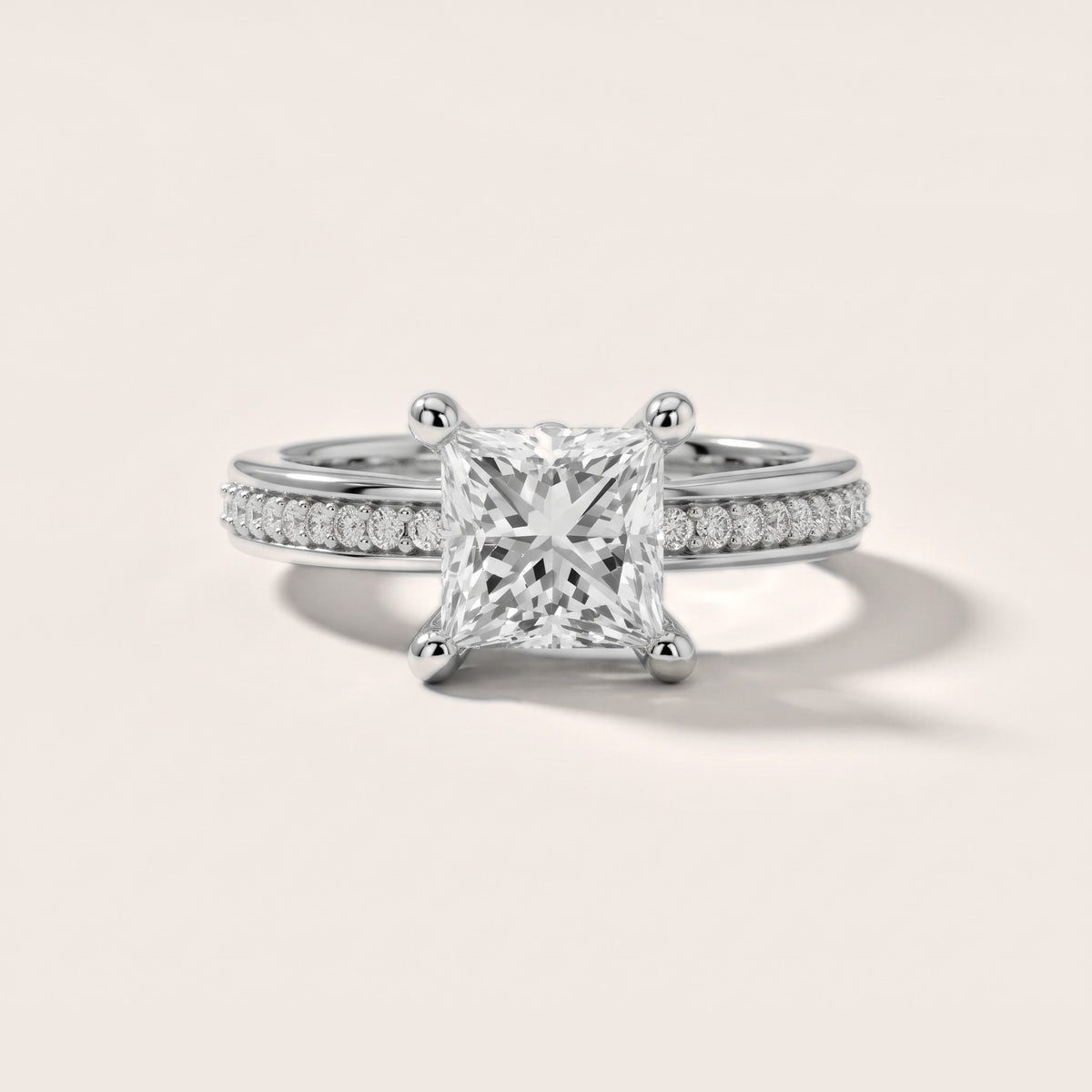 Lucy Vintage Pavé Princess Diamond Engagement Ring in White Gold - front.jpg