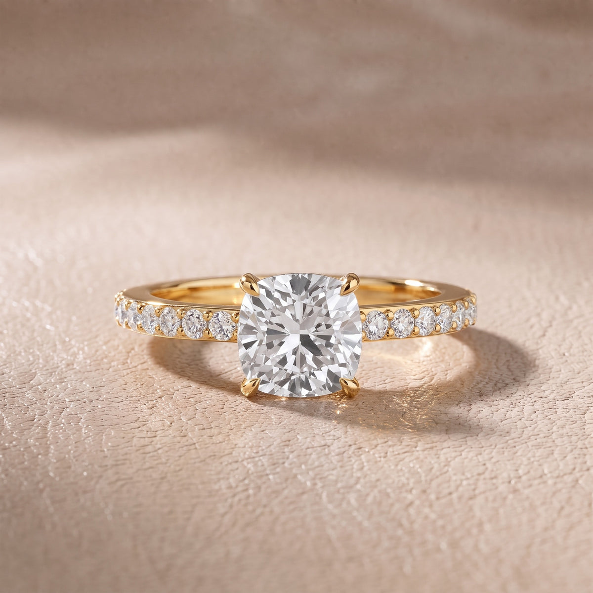 Annabel Pavé Solitaire Cushion Diamond Engagement Ring in Yellow Gold - front.jpg