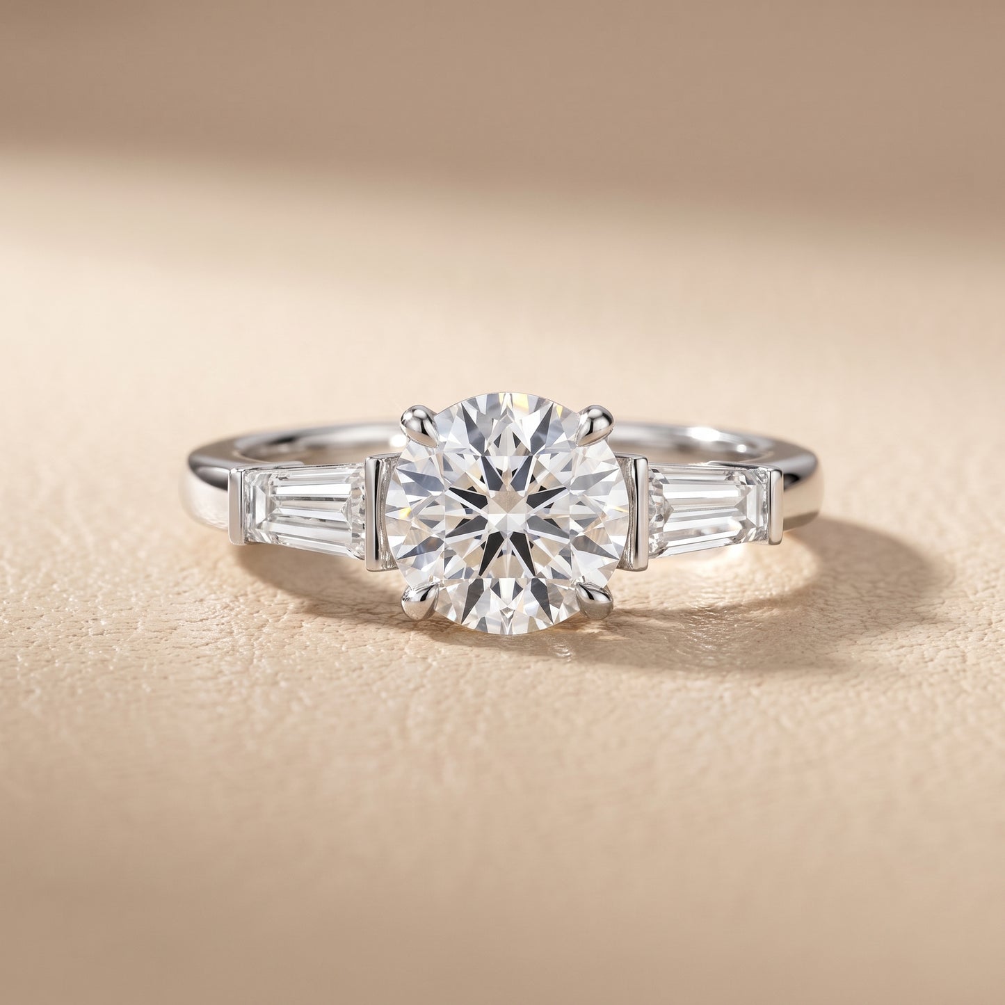 Zelda Tapered Baguette Round Diamond Engagement Ring in Silver - front.jpg