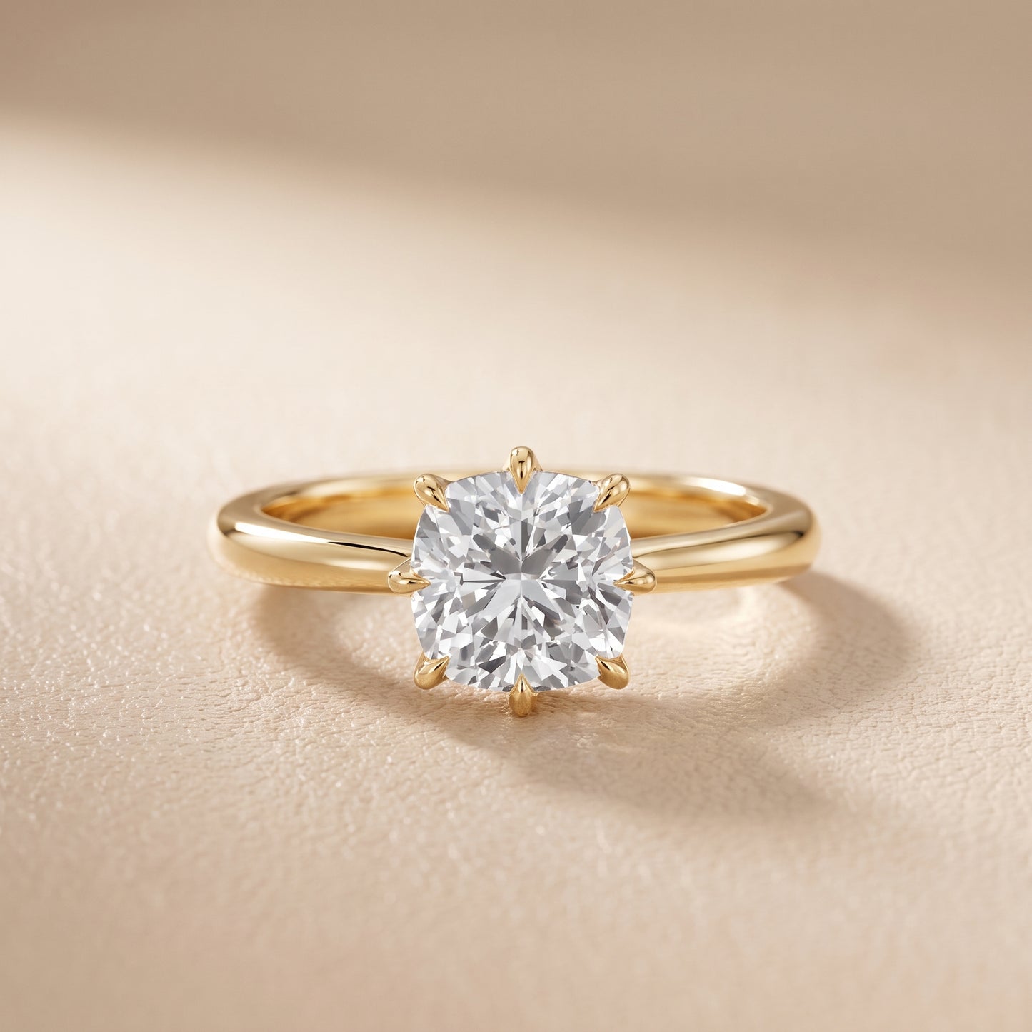 Evie Solitaire Six-Prong Cushion Diamond Engagement Ring in Yellow Gold - front.jpg