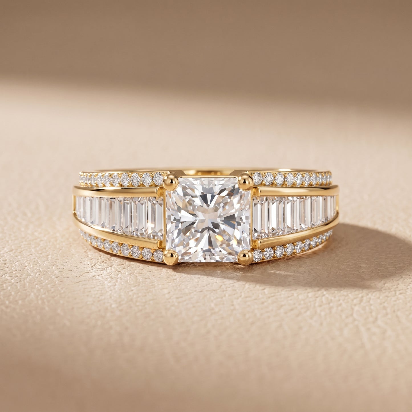 Halle Channel Set Baguette Accent Radiant Diamond Engagement Ring in Yellow Gold - front.jpg