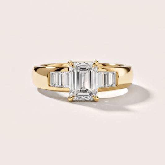Elsie Channel Set Emerald Diamond Engagement Ring in Yellow Gold