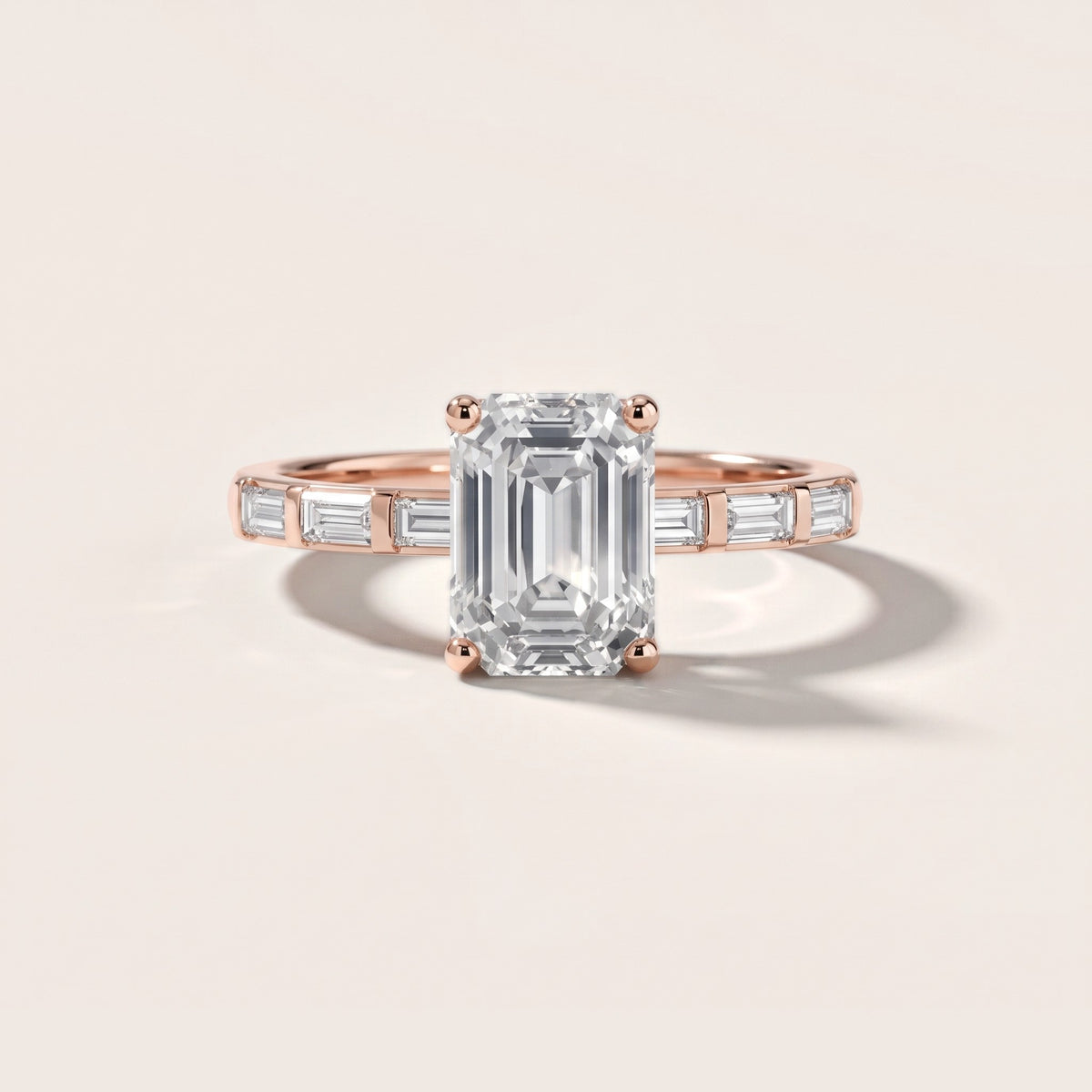 Bailey Baguette Emerald Diamond Engagement Ring in Rose Gold - front.jpg