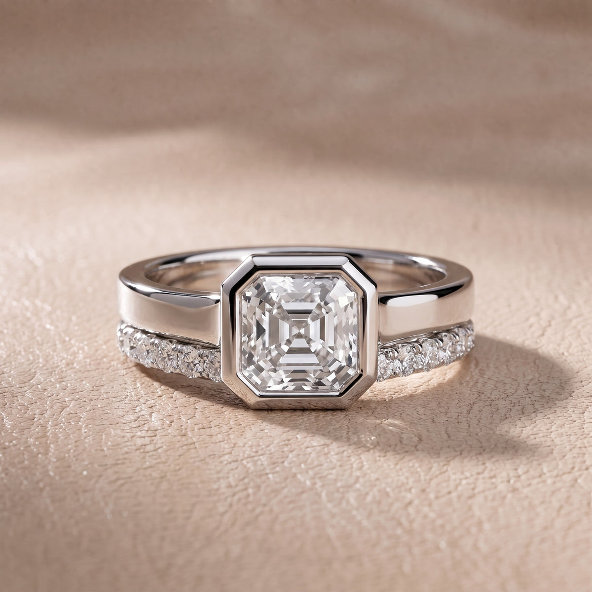 Ayla Bezel Bypass Asscher Diamond Engagement Ring in Silver - front.jpg