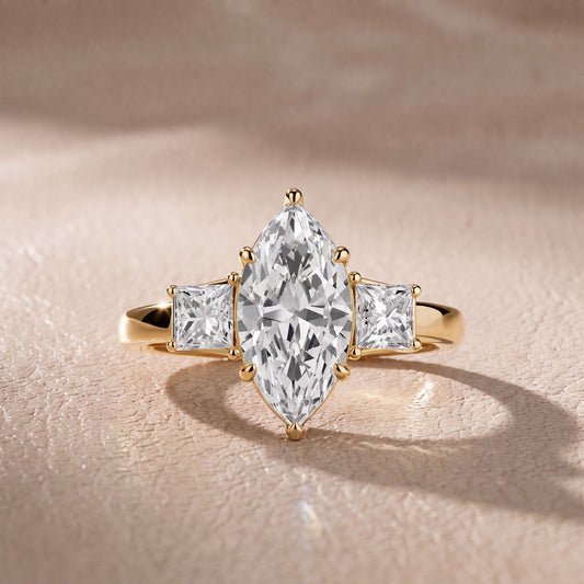 Aria Three-Stone Basket Marquise Diamond Engagement Ring in Yellow Gold - front.jpg