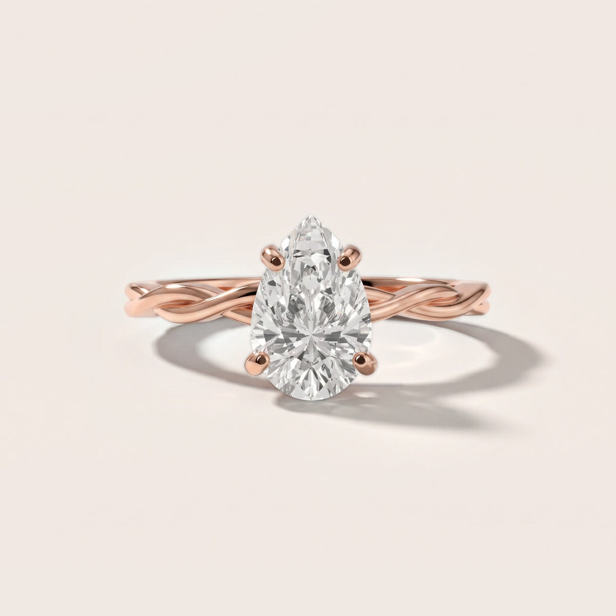 Iris Twist Pear Diamond Engagement Ring in Rose Gold