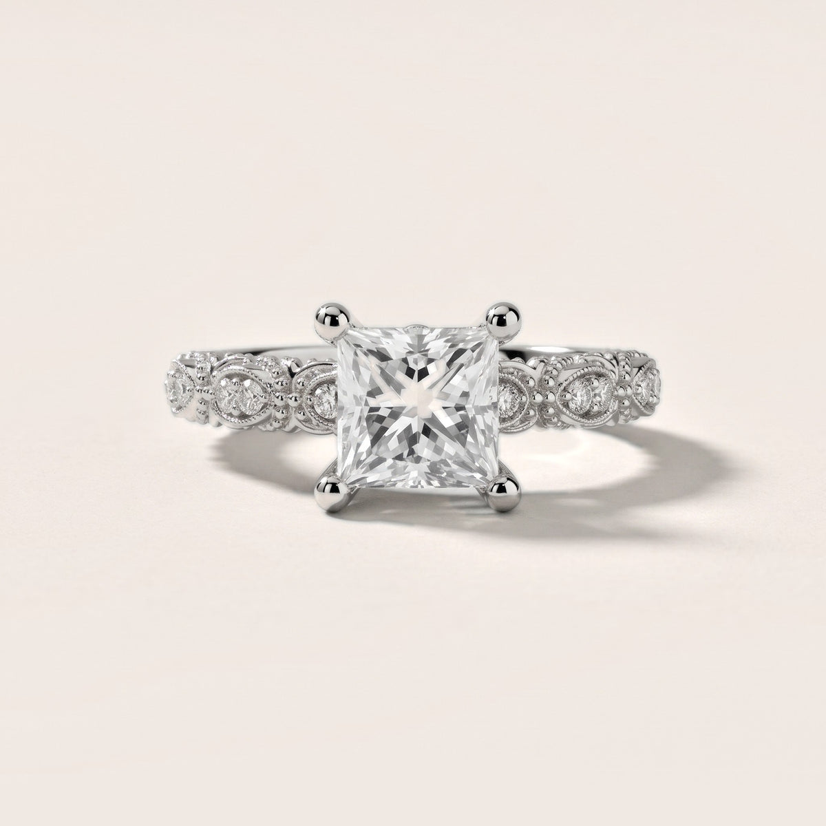 Mae Vintage Filigree Princess Diamond Engagement Ring in Silver - front.jpg