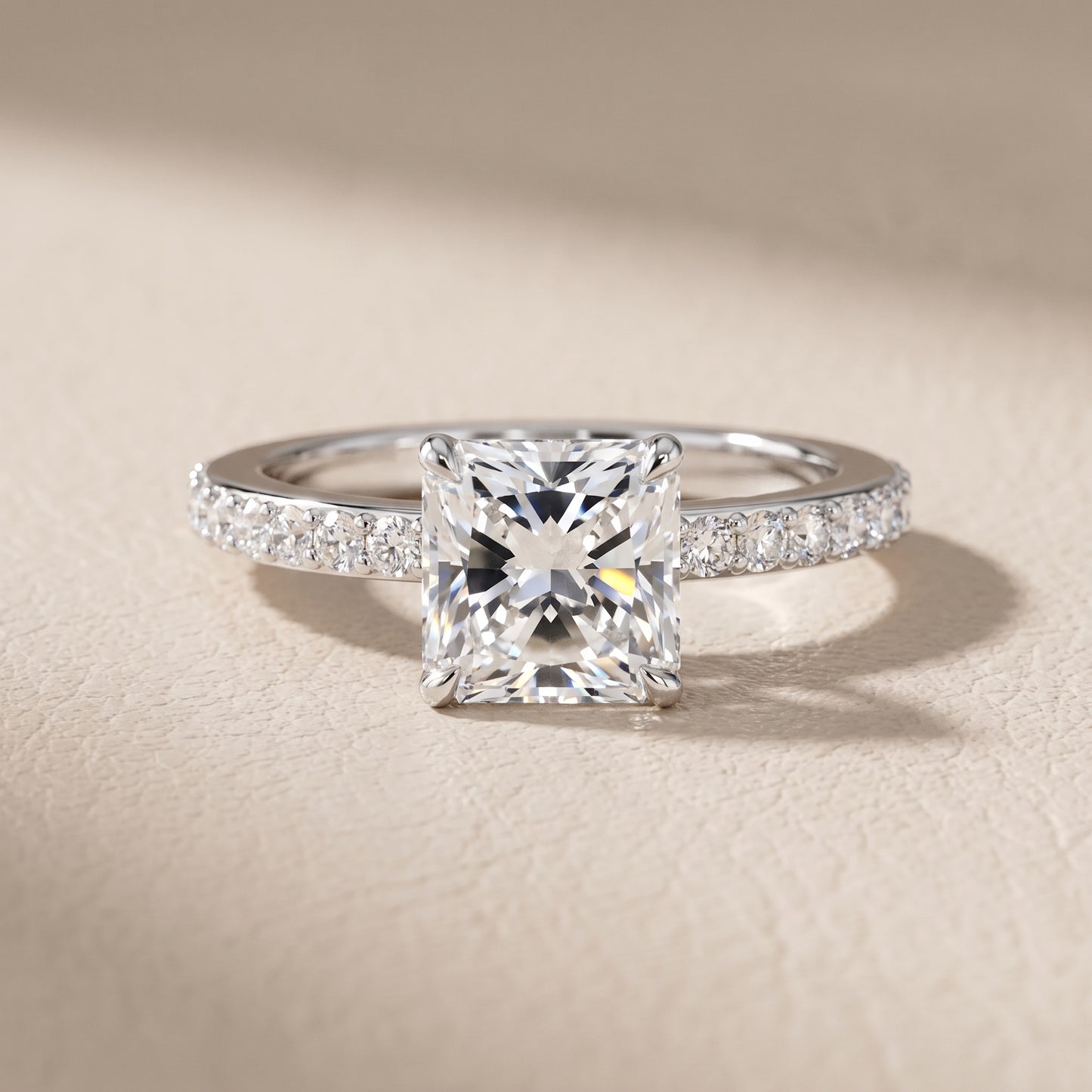 Aisha Pavé Solitaire Radiant Diamond Engagement Ring in Silver - front.jpg