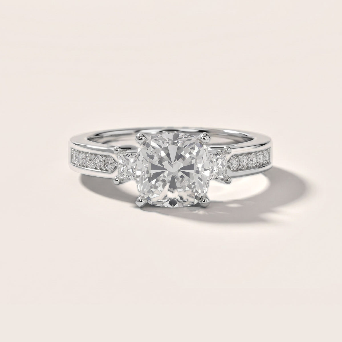 Ilona Three-Stone Channel Set Cushion Diamond Engagement Ring in Silver - front.jpg