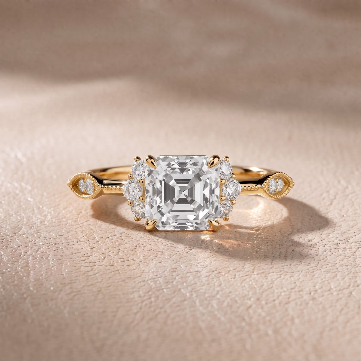 Naomi Vintage Milgrain Asscher Diamond Engagement Ring in Yellow Gold - front.jpg