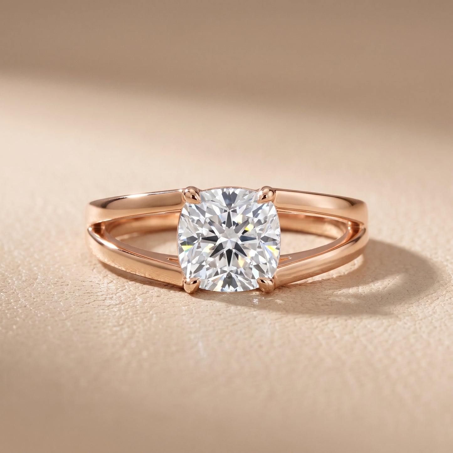Giselle Solitaire Split Shank Cushion Diamond Engagement Ring in Rose Gold - front.jpg