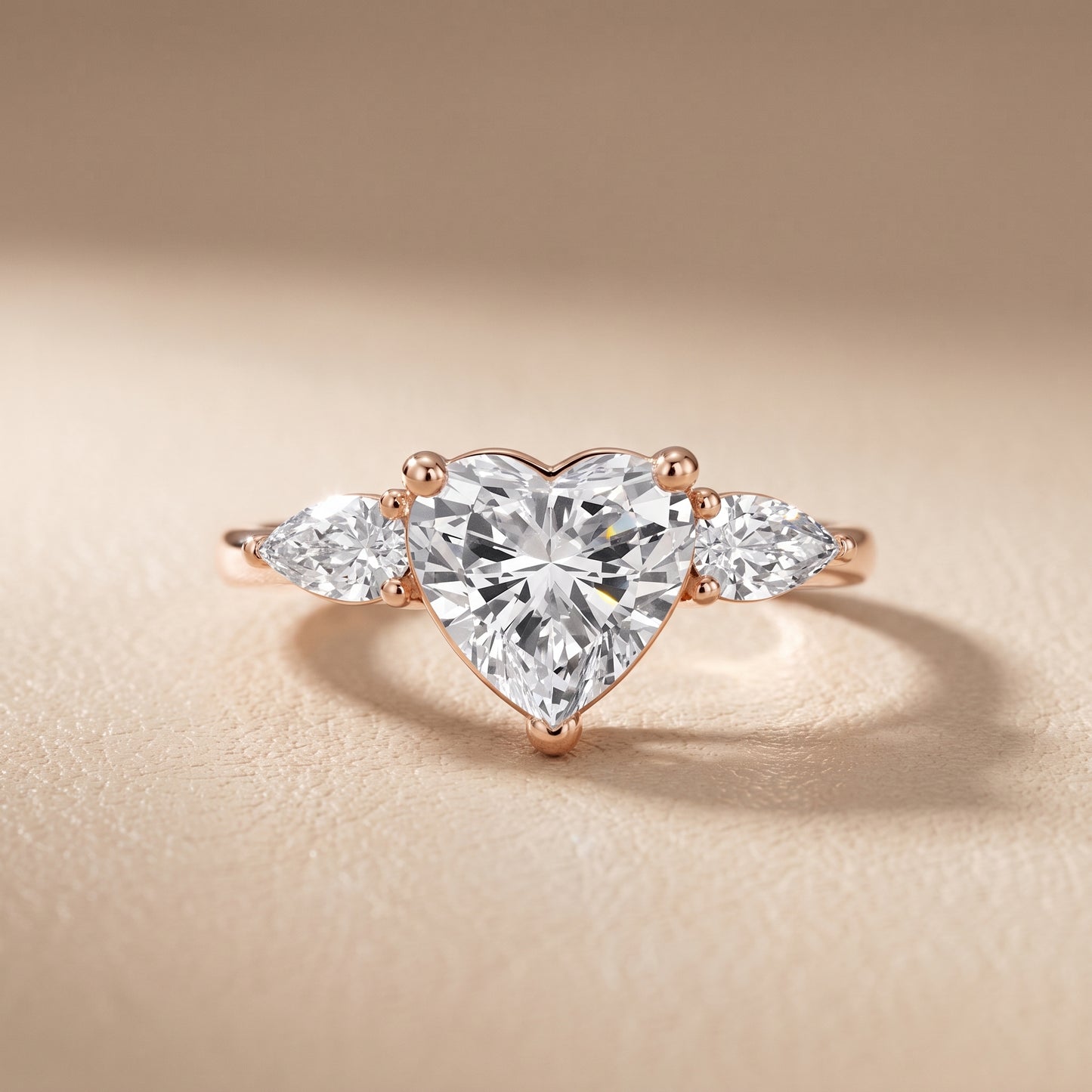 Faye Three-Stone Trellis Heart Diamond Ring in Rose Gold - front.jpg