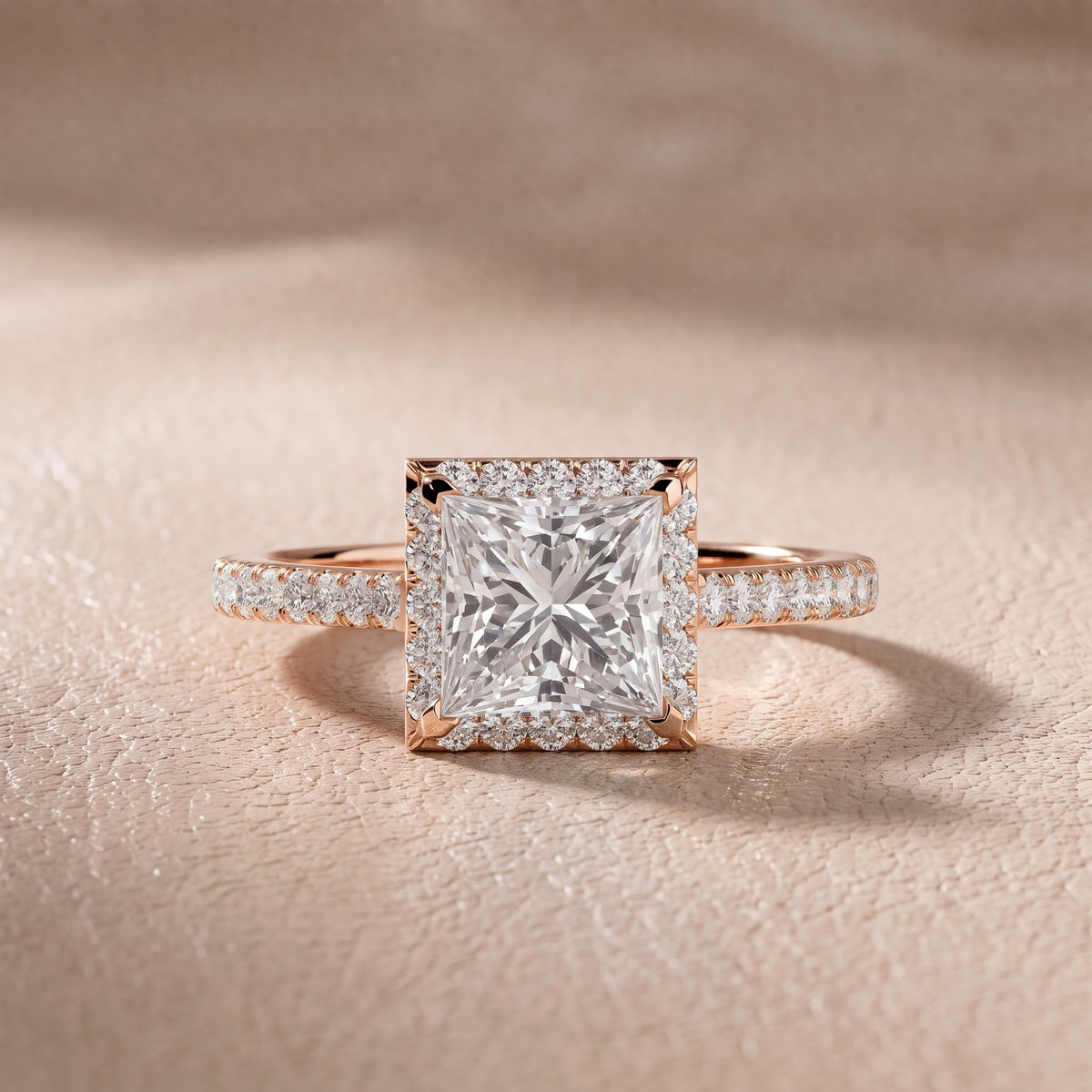 Willa Halo Micropavé Princess Diamond Engagement Ring in Rose Gold - front.jpg