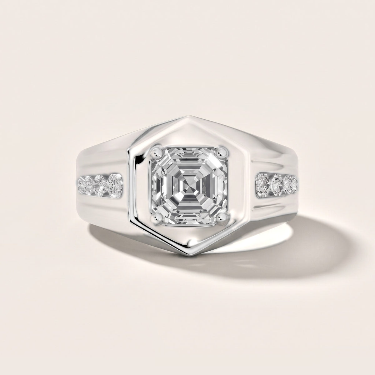 Cody Statement Channel Set Asscher Diamond Engagement Ring in Silver - front.jpg