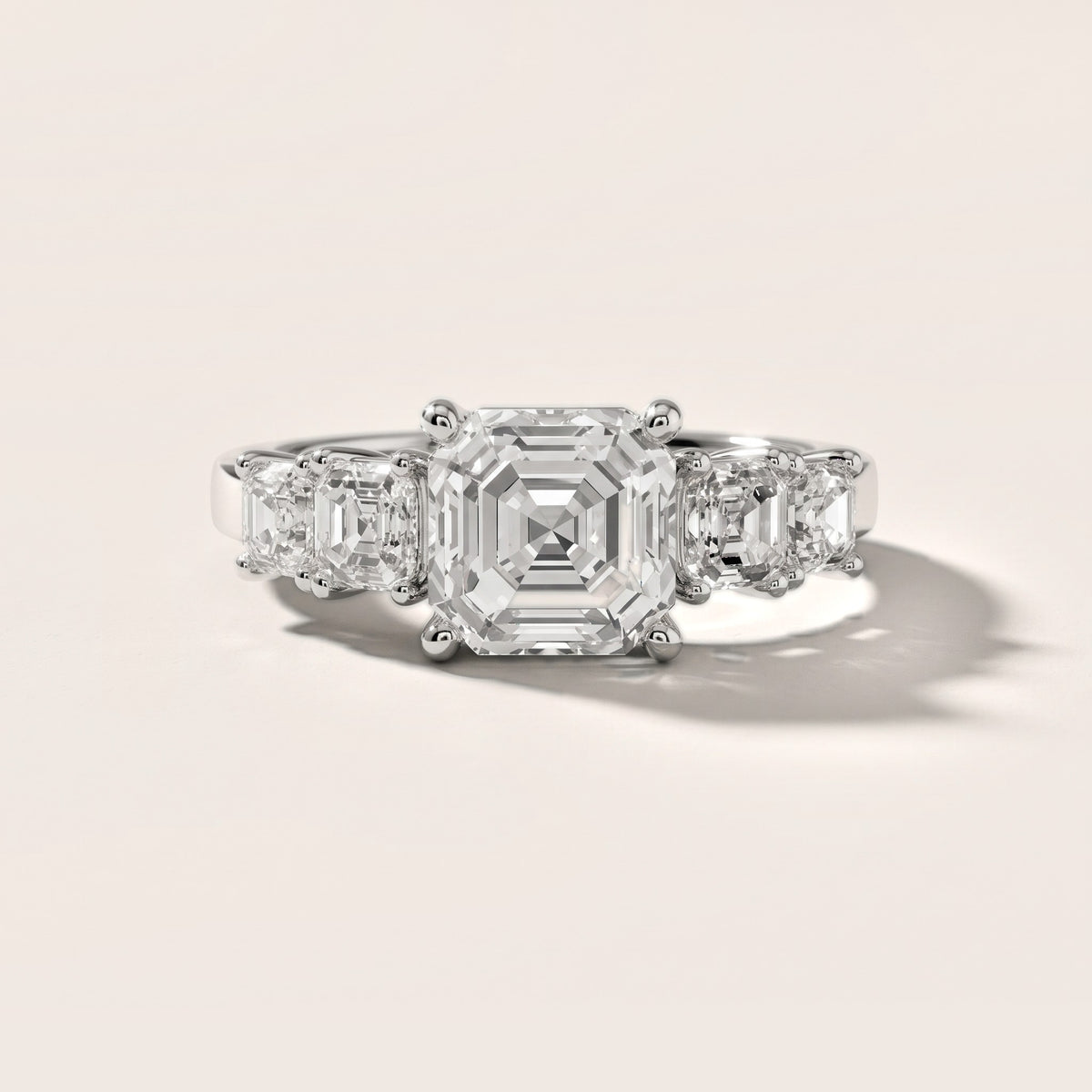 Hope Deco Five-Stone Asscher Diamond Engagement Ring in Platinum - front.jpg