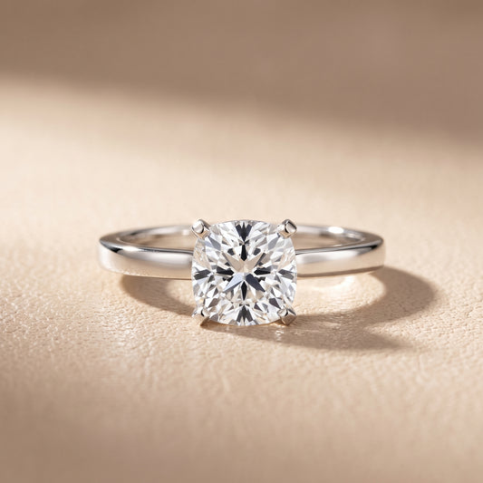Liana Solitaire Claw Prong Cushion Diamond Engagement Ring in White Gold - front.jpg