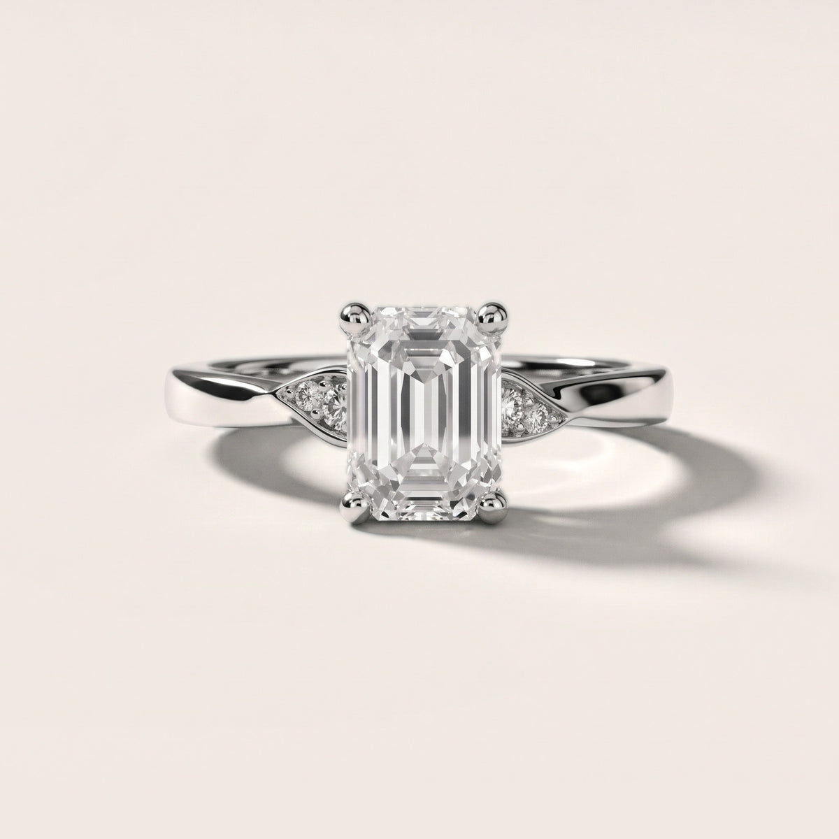 Annabelle Leaf Pavé Emerald Diamond Engagement Ring in Silver - front.jpg