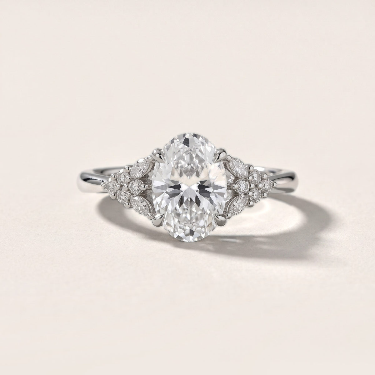 Fern Knife Edge Cluster Oval Diamond Engagement Ring in Silver - front.jpg