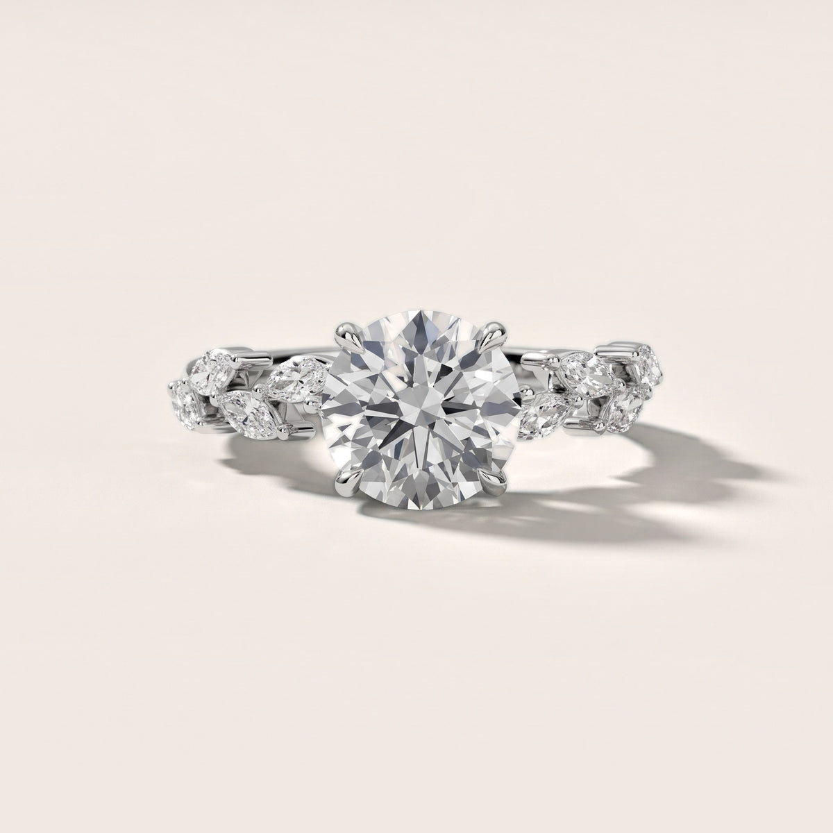 Mirella Laurel Round Diamond Engagement Ring in White Gold - front.jpg