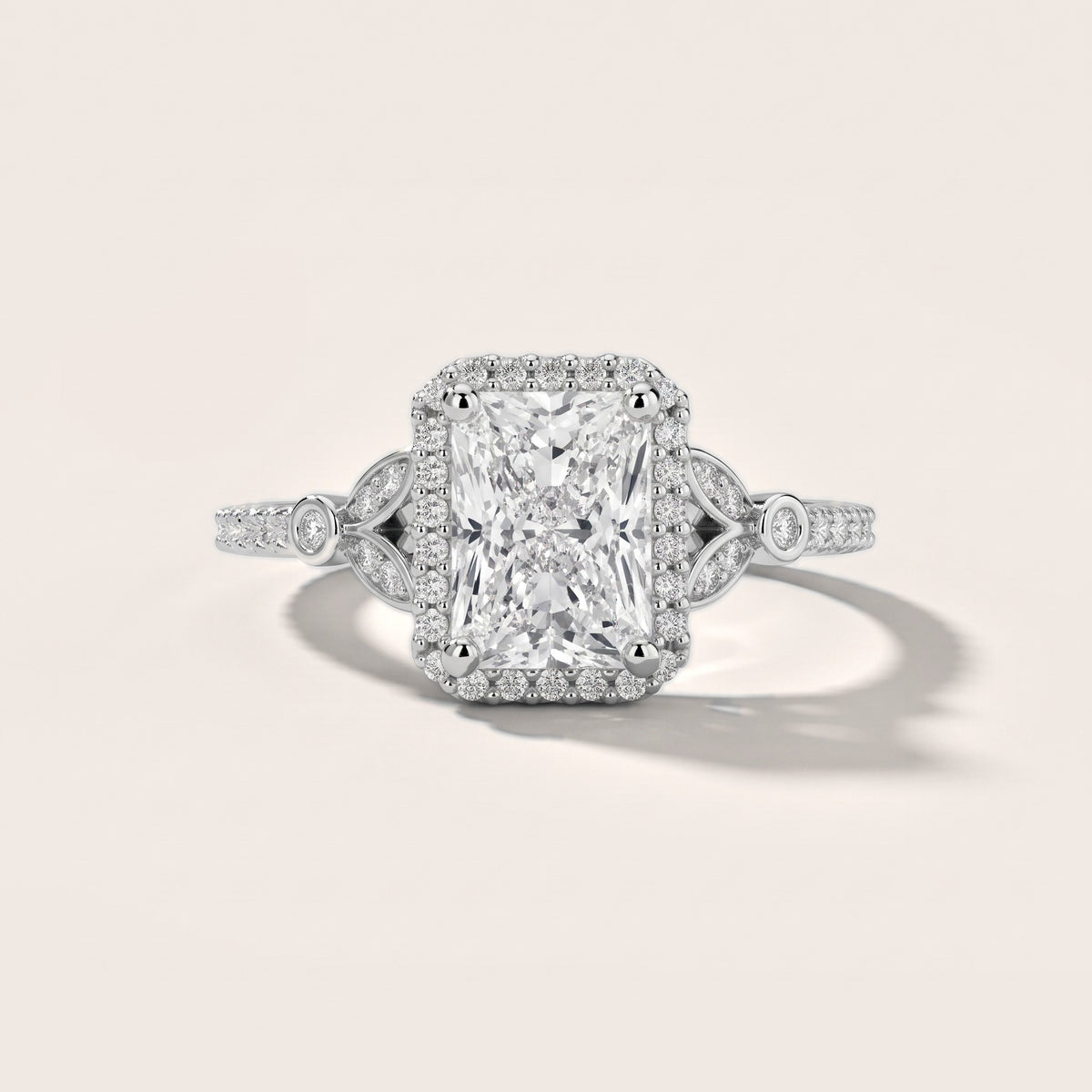 Sitka Leaf Halo Radiant Diamond Engagement Ring in Silver - front.jpg