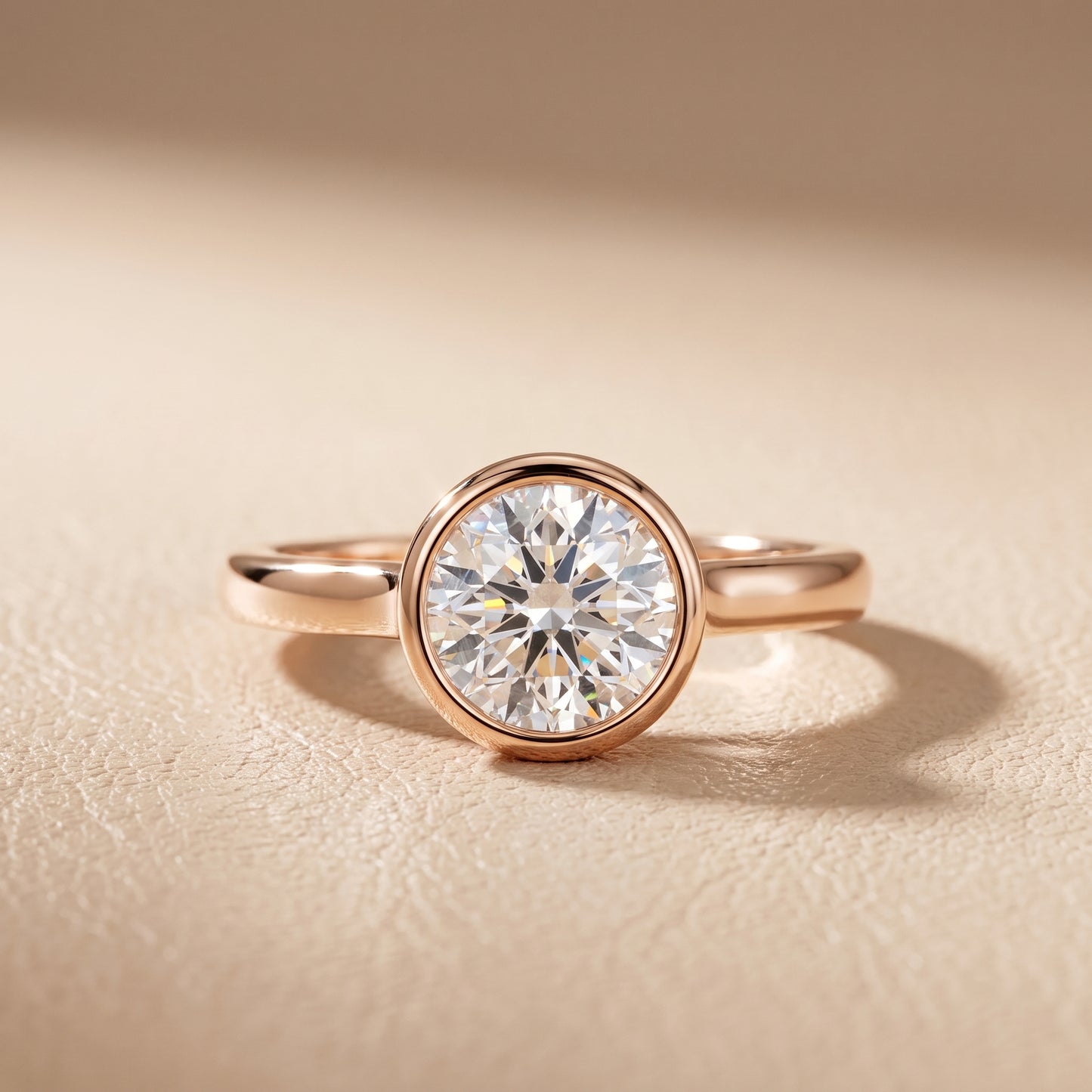 Jolie Bezel Solitaire Round Diamond Engagement Ring in Rose Gold - front.jpg