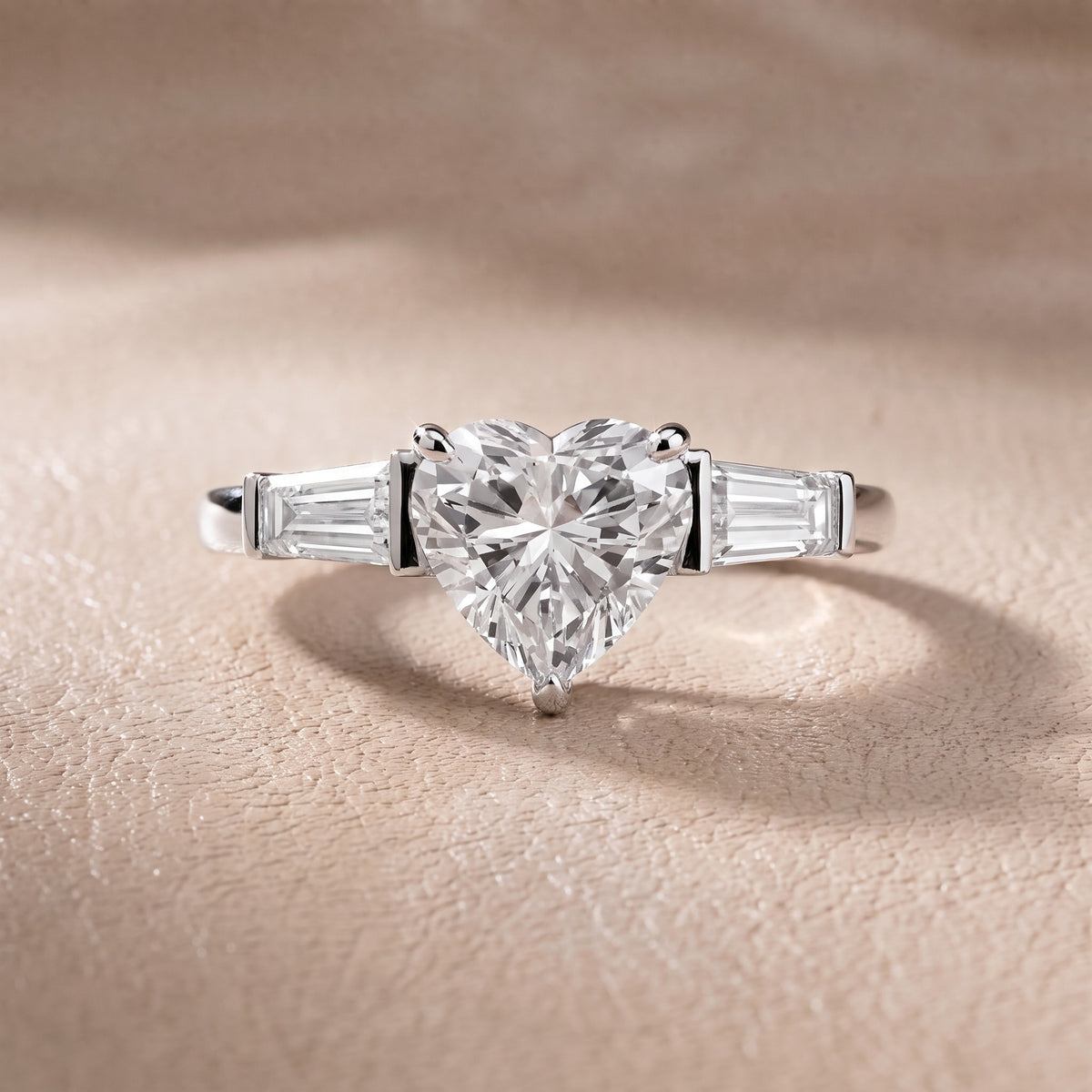 Eloise Tapered Baguette Heart Diamond Engagement Ring in Platinum - front.jpg