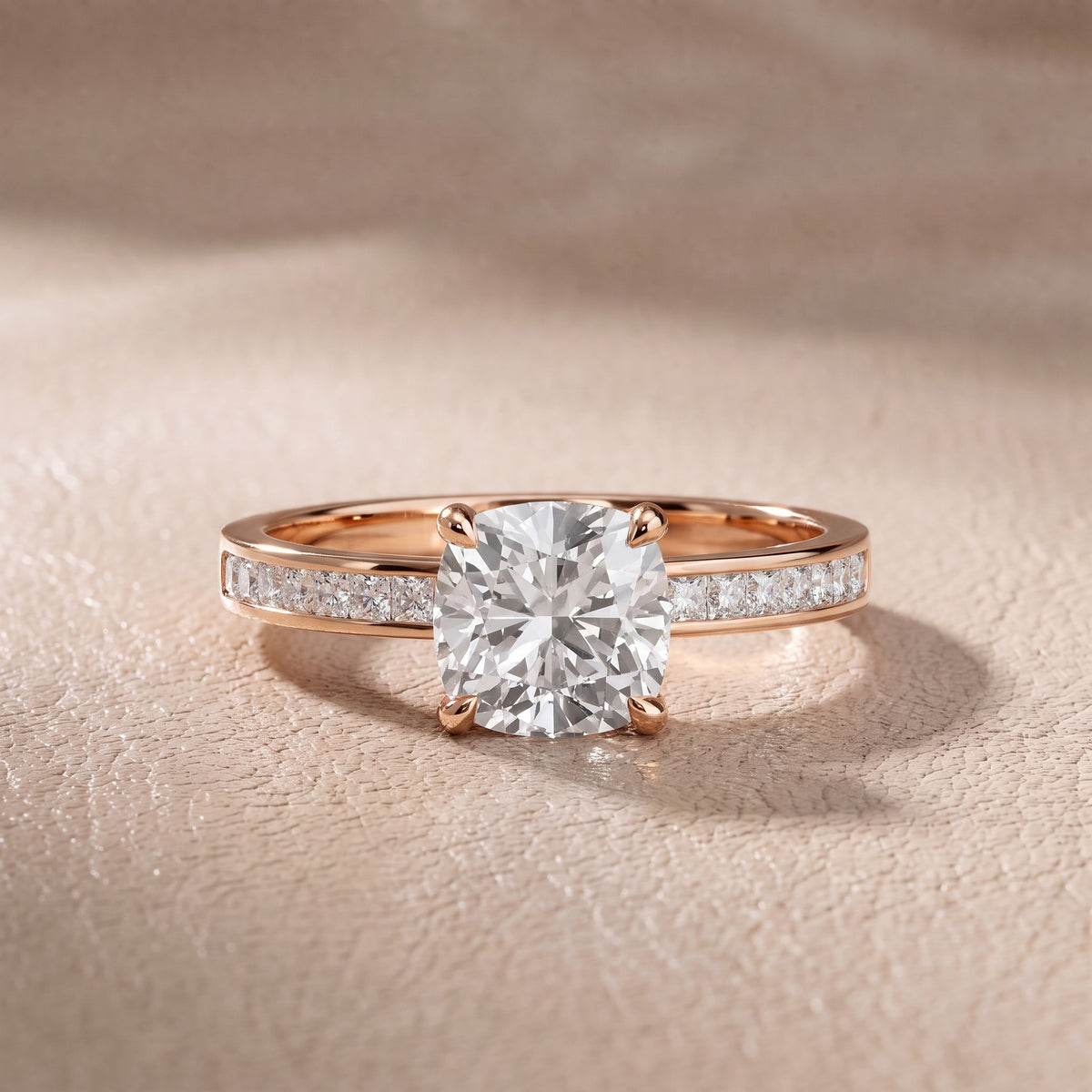 Maren Sidestone Channel Set Cushion Diamond Engagement Ring in Rose Gold - front.jpg