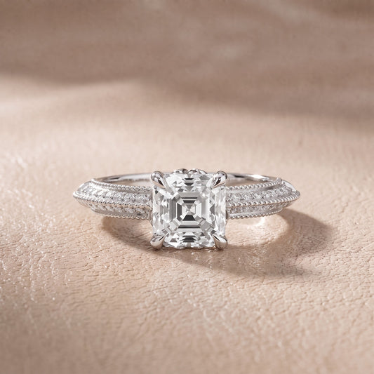 Chiara Vintage Milgrain Asscher Diamond Engagement Ring in Platinum - front.jpg