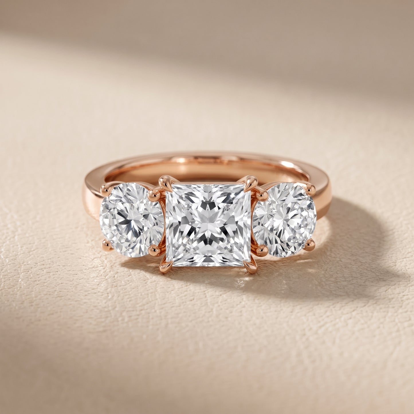 Esme Three-Stone Tapered Princess Diamond Ring in Rose Gold - front.jpg