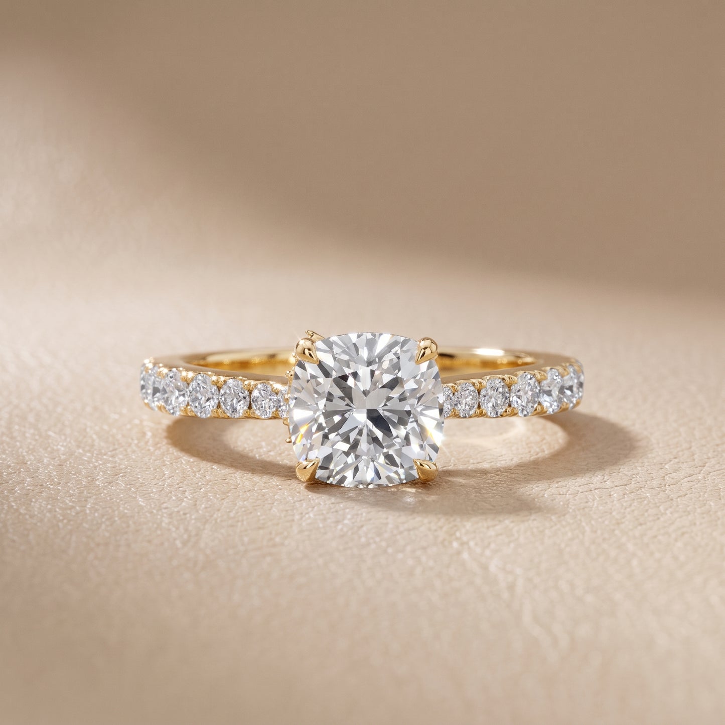 Gia Hidden Halo Pavé Cushion Diamond Ring in Yellow Gold - front.jpg