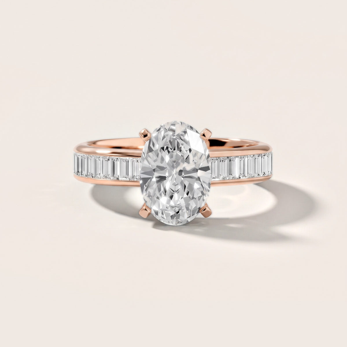 Medina Baguette Channel Set Oval Diamond Engagement Ring in Rose Gold - front.jpg