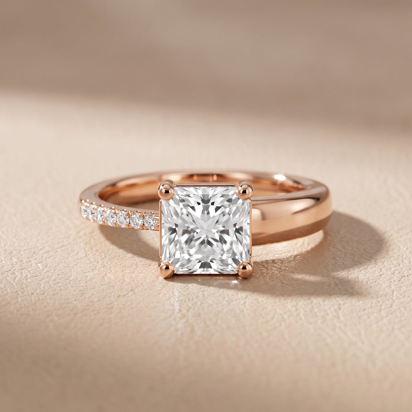 Rosie Solitaire Basket Radiant Diamond Engagement Ring in Rose Gold - front.jpg