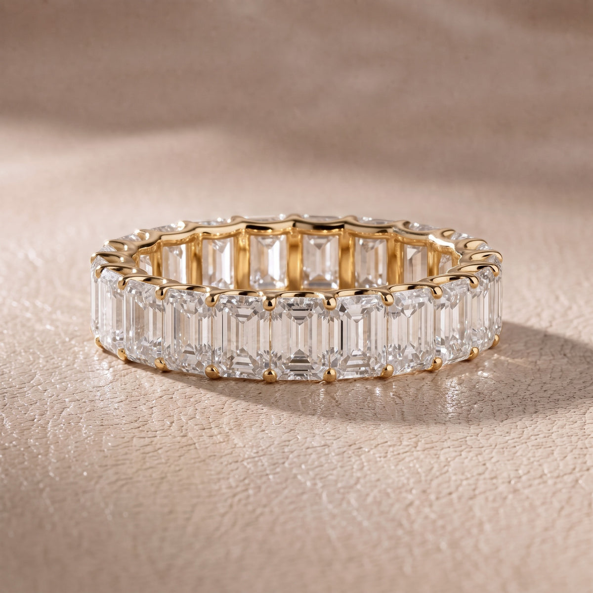 Florence Shared Prong Emerald Diamond Eternity Band in Yellow Gold - front.jpg