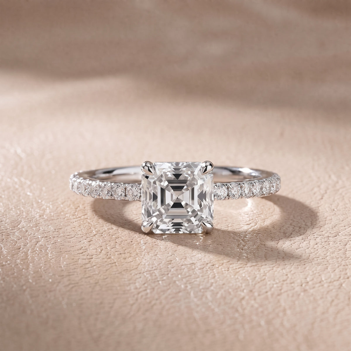 Olivia Solitaire Pavé Asscher Diamond Engagement Ring in Platinum - front.jpg