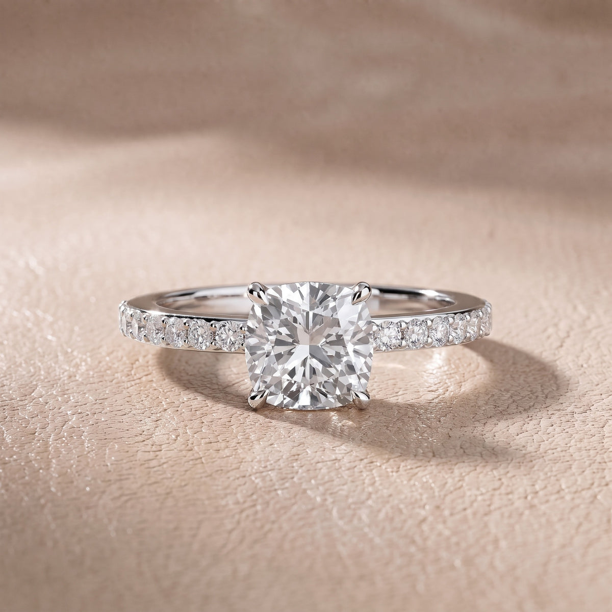 Annabel Pavé Solitaire Cushion Diamond Engagement Ring in White Gold - front.jpg