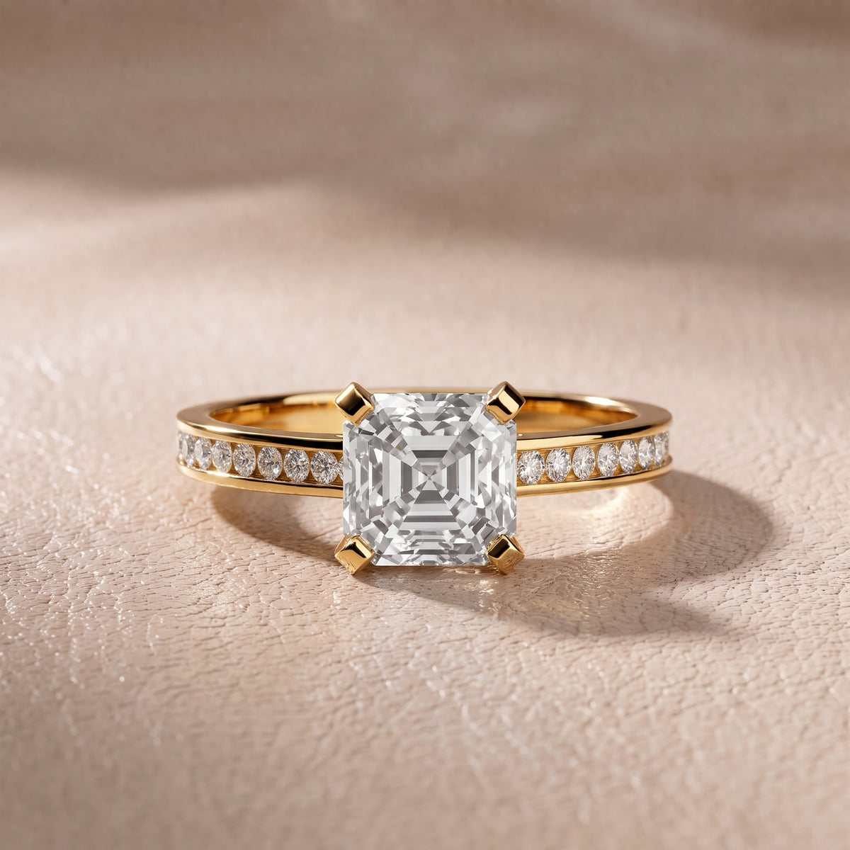 Tessa Solitaire Channel Set Asscher Diamond Engagement Ring in Yellow Gold - front.jpg