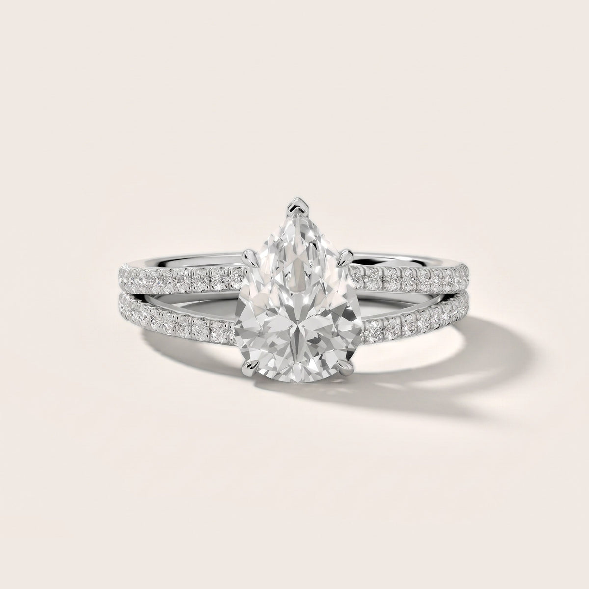 Carmel Hidden Halo Split Shank Pear Diamond Engagement Ring in Silver - front.jpg