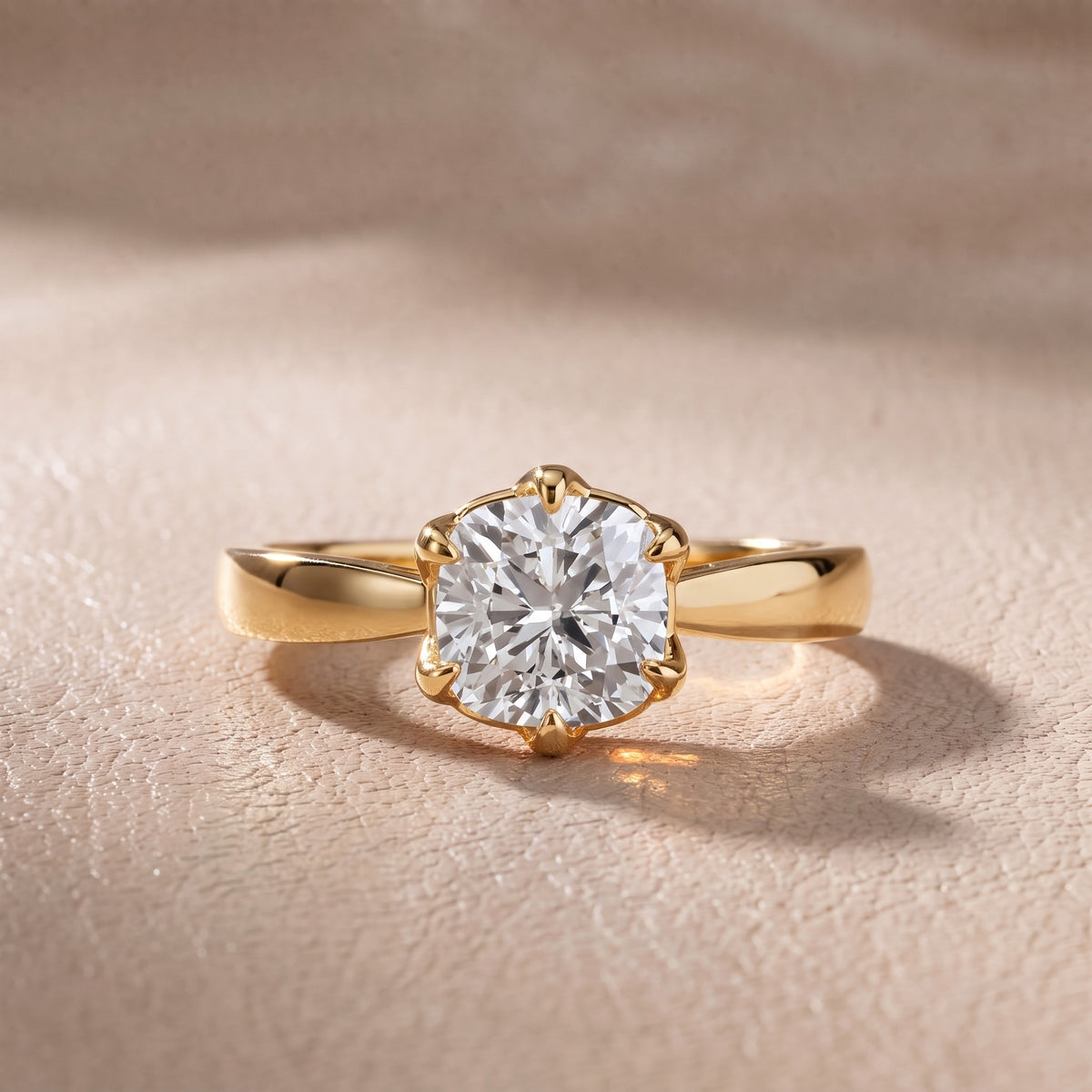 Lucia Solitaire Six-Prong Cushion Diamond Engagement Ring in Yellow Gold - front.jpg