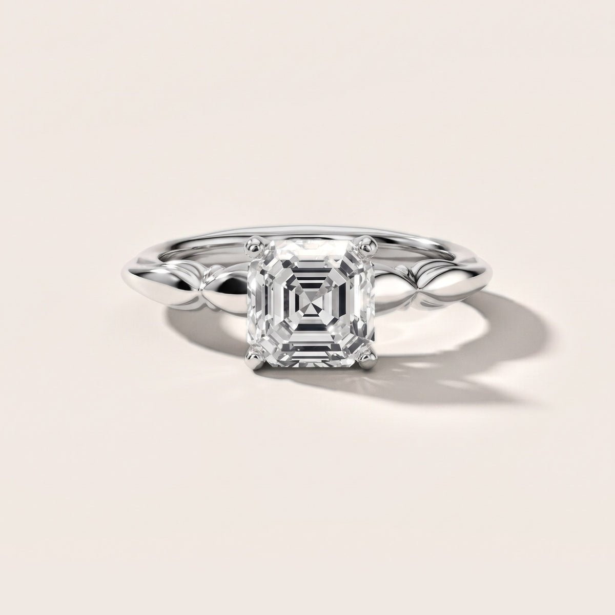 Verena Engraved Leaf Asscher Diamond Engagement Ring in Silver - front.jpg