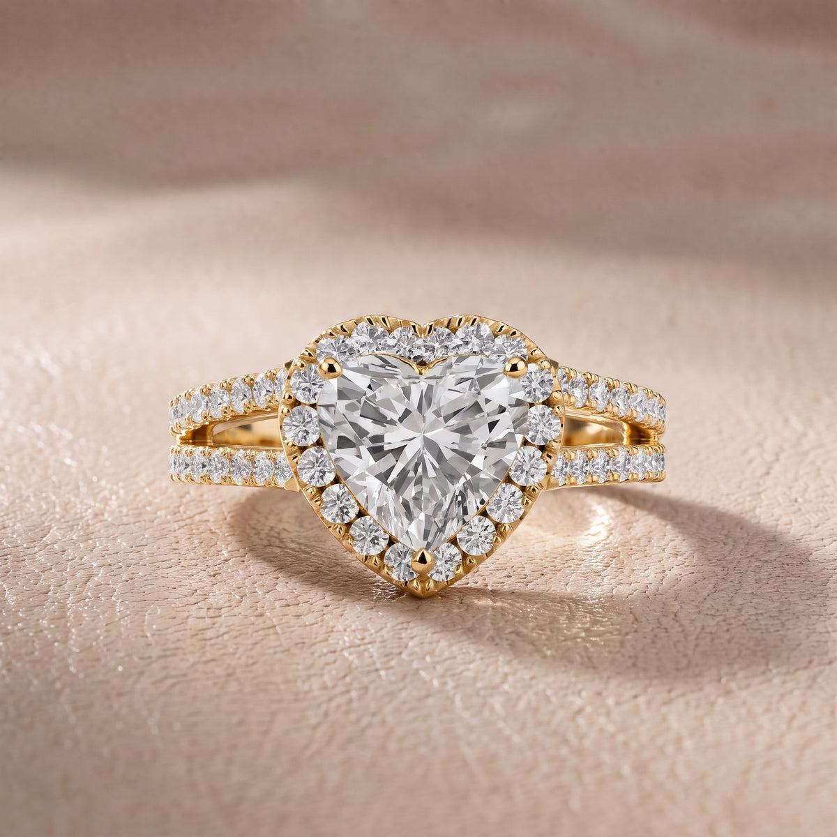 Kira Halo Split Shank Heart Diamond Engagement Ring in Yellow Gold - front.jpg