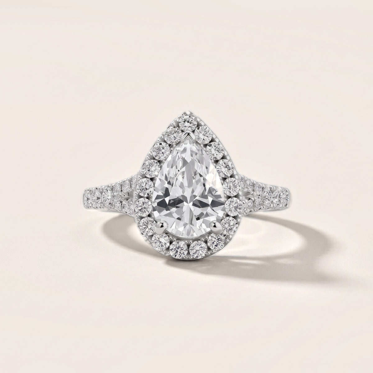 Kenner Halo Split Shank Pear Diamond Engagement Ring in Silver - front.jpg