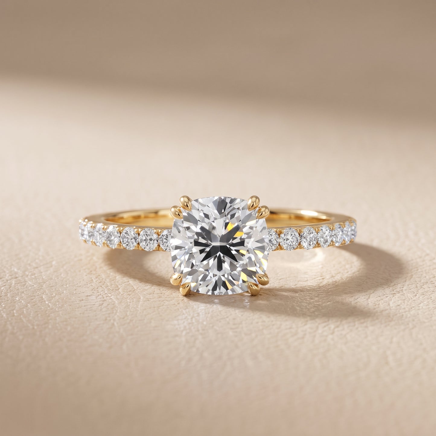 Novara Solitaire Pavé Cushion Diamond Ring in Yellow Gold - front.jpg