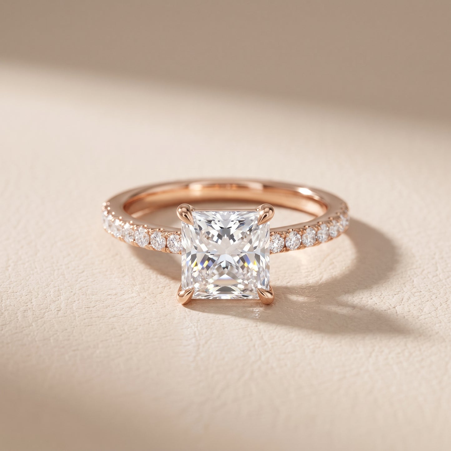 Veda Split Shank Pavé Princess Diamond Engagement Ring in Rose Gold - front.jpg
