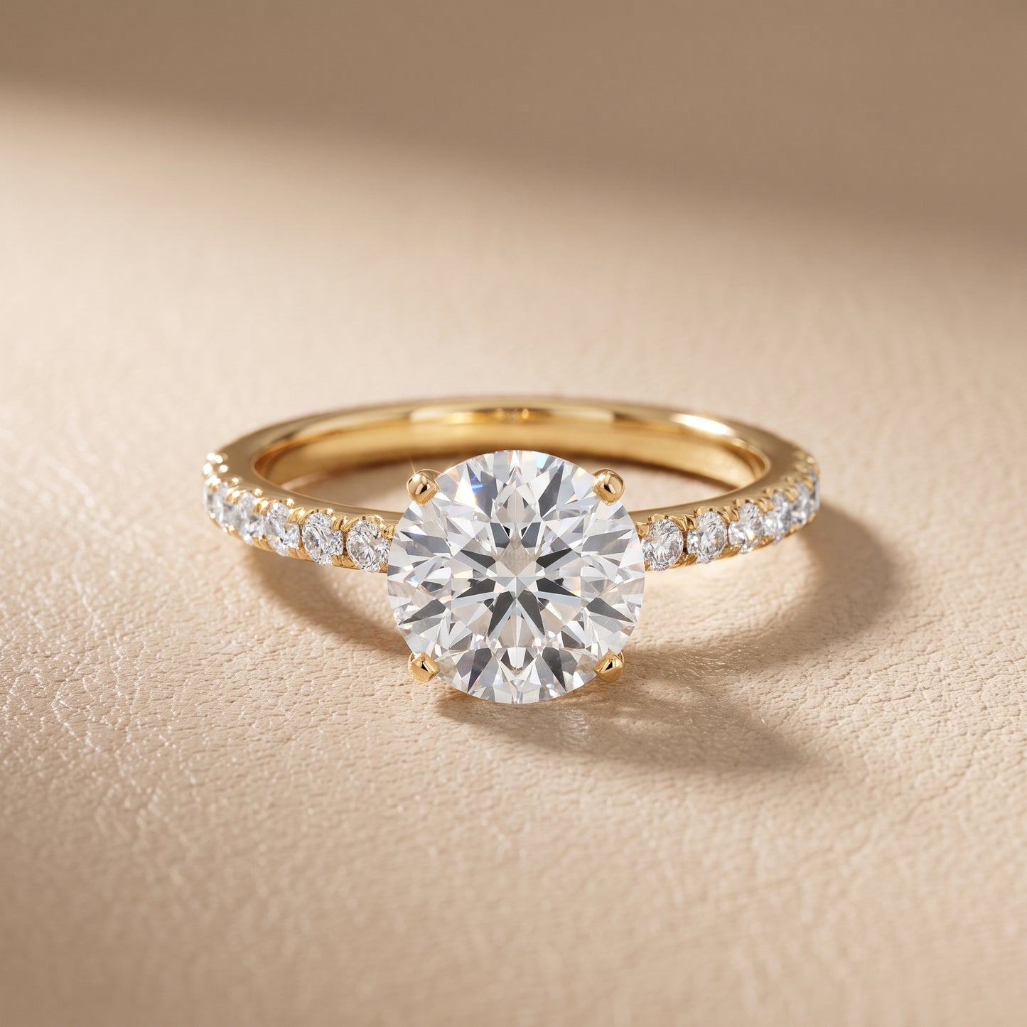 Juna French Pavé Solitaire Round Diamond Engagement Ring in Yellow Gold - front.jpg