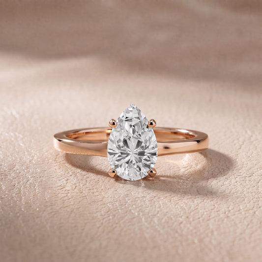 Matilda Cathedral Solitaire Pear Diamond Engagement Ring in Rose Gold - front.jpg