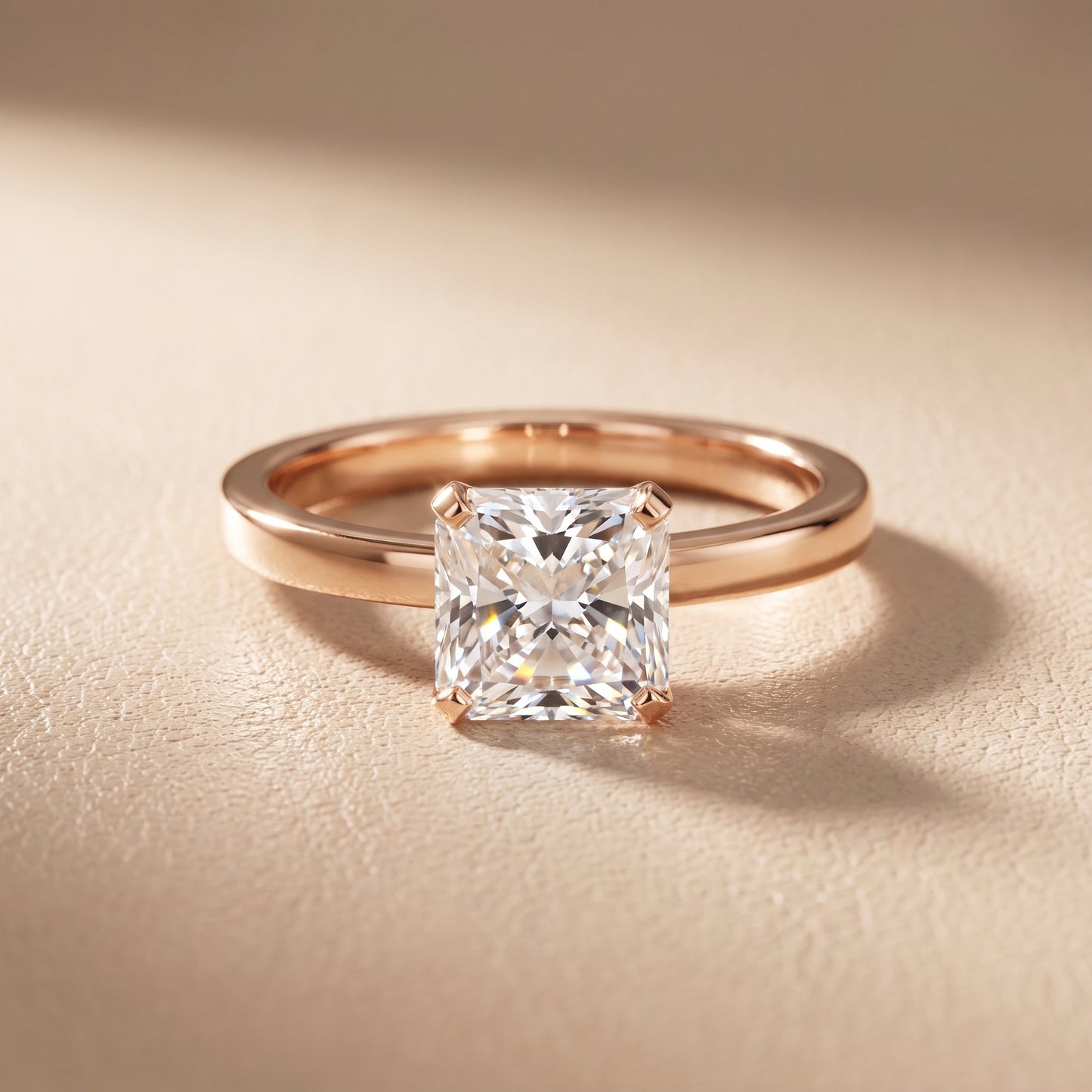 Liana Solitaire Claw Prong Radiant Diamond Engagement Ring in Rose Gold - front.jpg